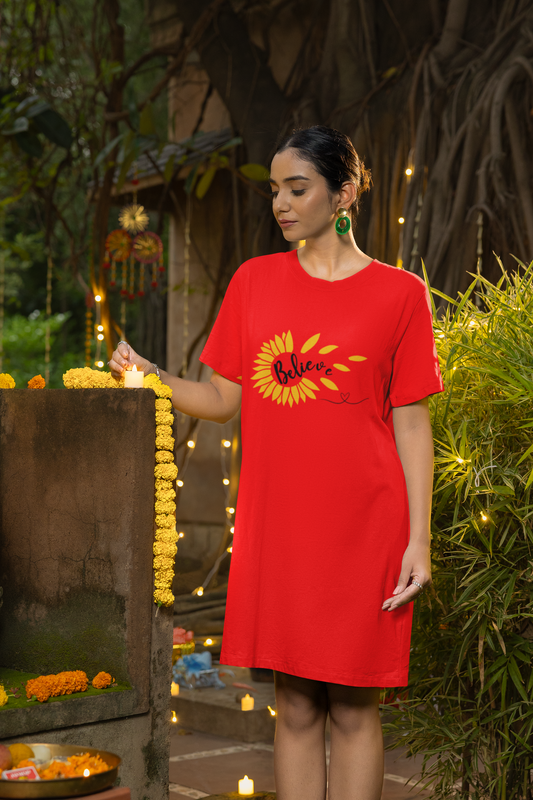 "Believe" Sunflower T-Shirt Dress - 100% Cotton