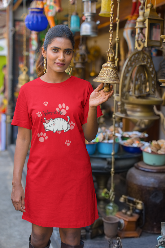 "Wasn't Me" Cat Graphic T-Shirt Dress - 100% Cotton